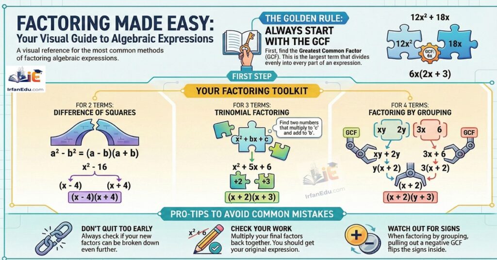 Factoring trinomials, difference of squares, and greatest common factor ACT Elementary Algebra Math Guide