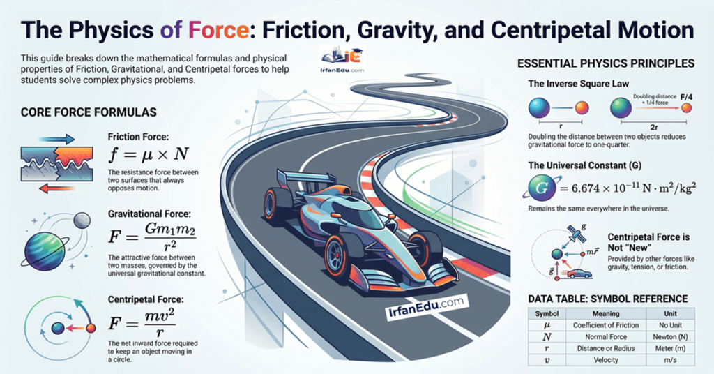 Friction, Gravitational, Centripetal Force Calculator