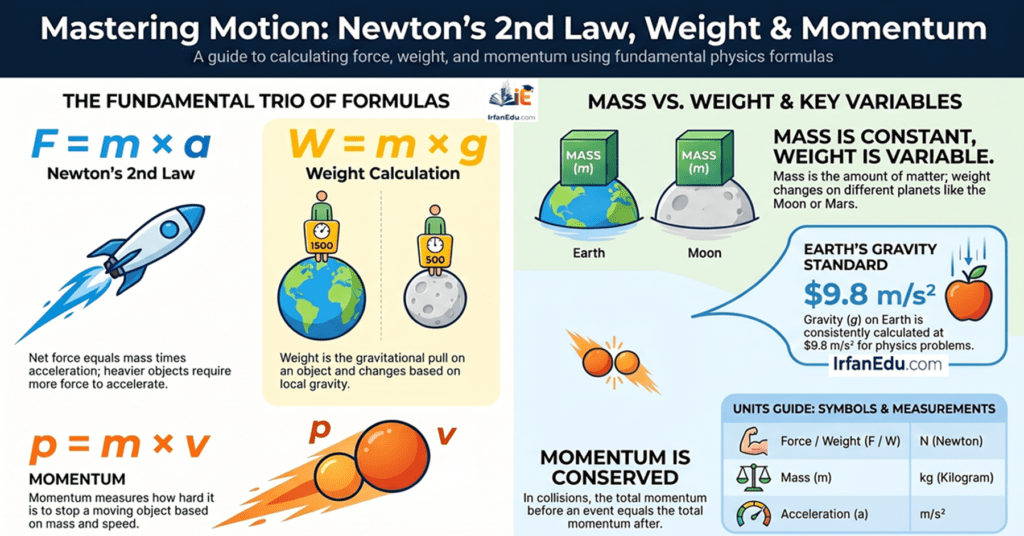 Newtons 2nd Law, Weight Momentum Calculator