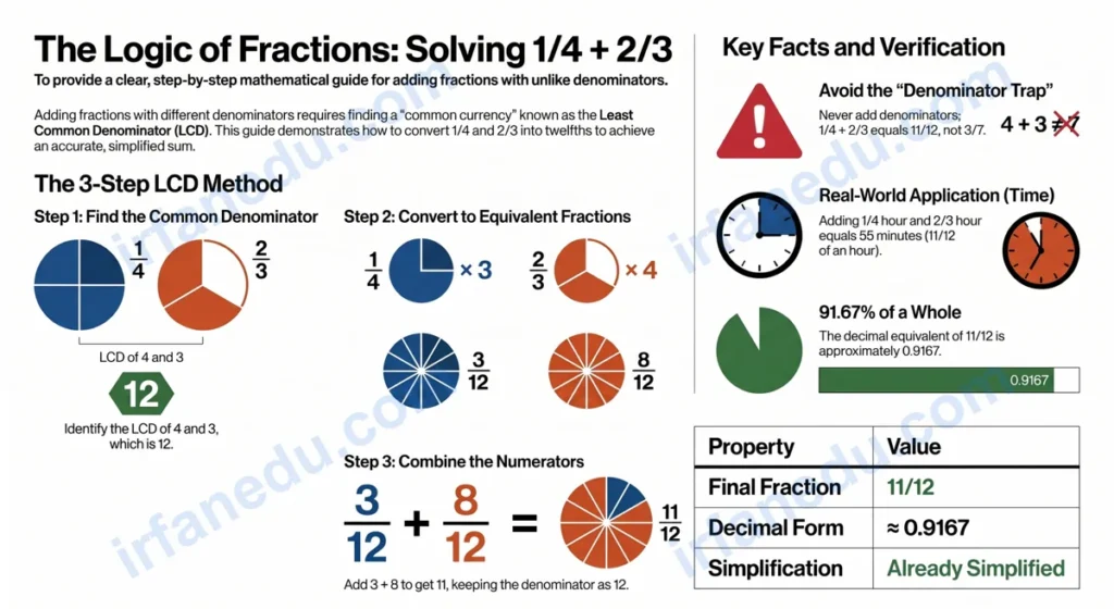 1/4 + 2/3 in fraction form