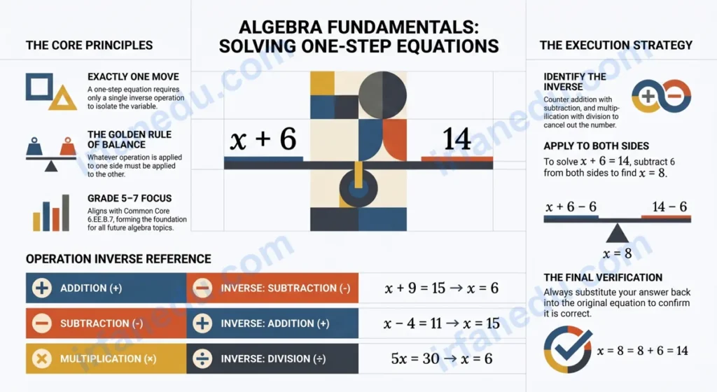 1 step equations worksheet printable PDF with practice problems and answer key for grade 6 students