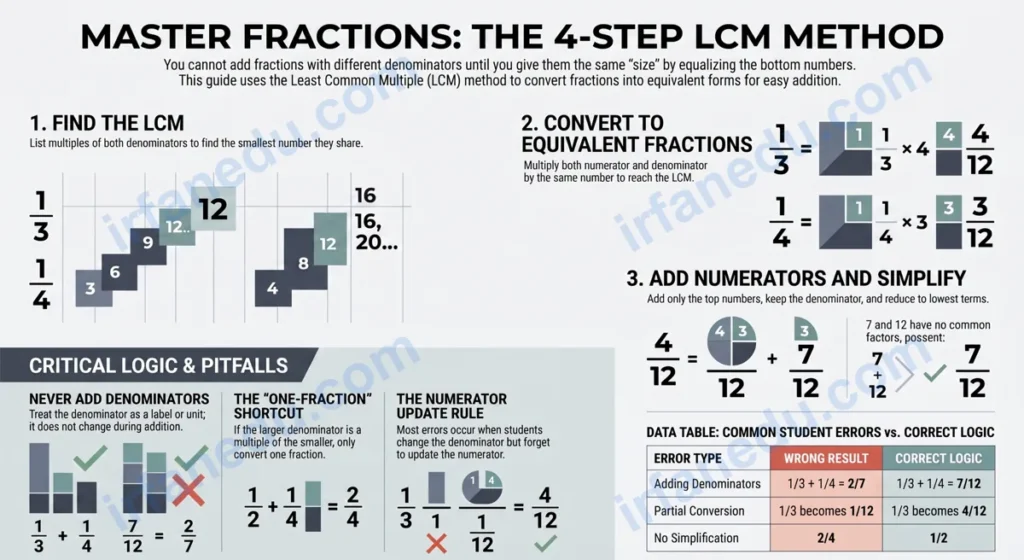 add fraction with unlike denominators worksheet