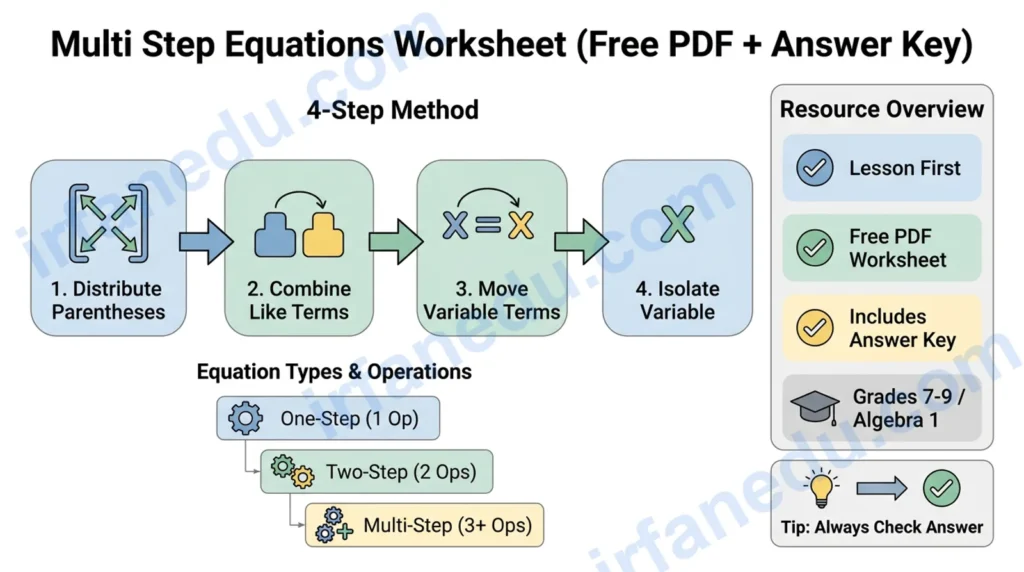Multi Step Equations Worksheet (Free PDF + Answer Key)