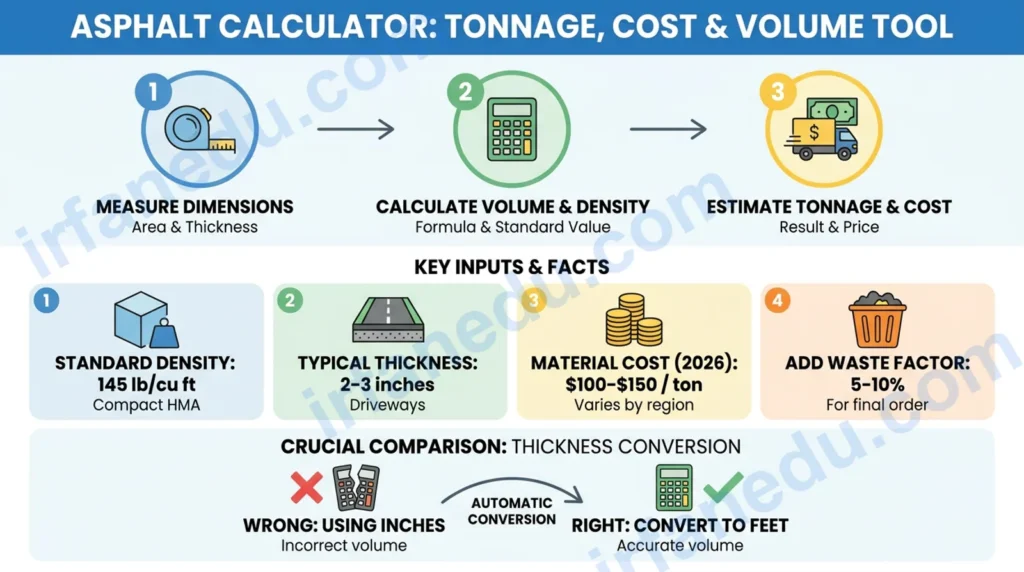 Asphalt Calculator: Tonnage, Cost & Volume Tool