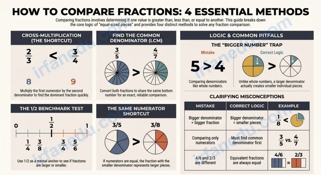Compare fractions worksheet printable PDF with number line diagram showing 1/2 vs 3/4 for grades 3-5