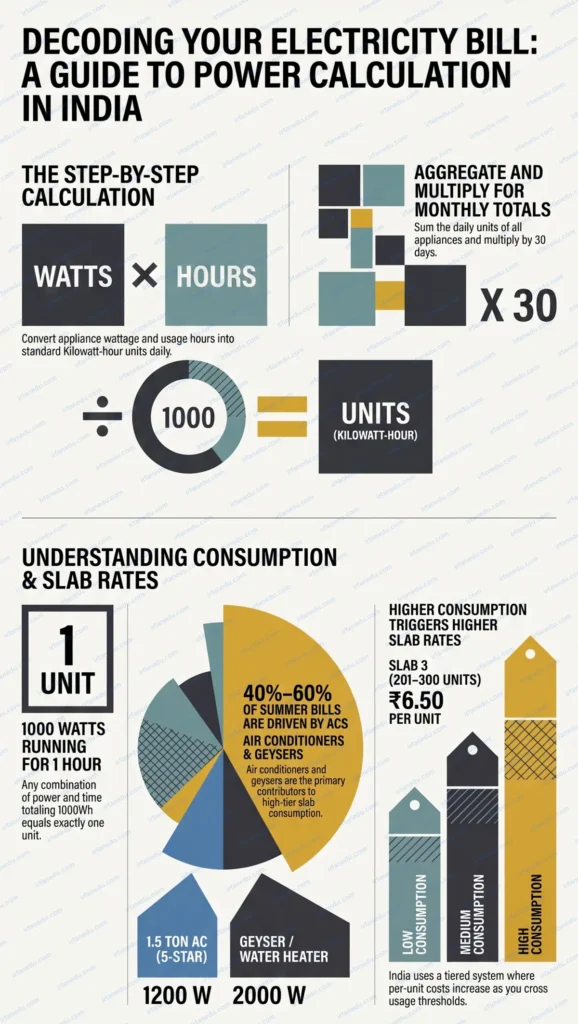 Electricity Bill Calculator India – online tool showing monthly power consumption in units and rupees