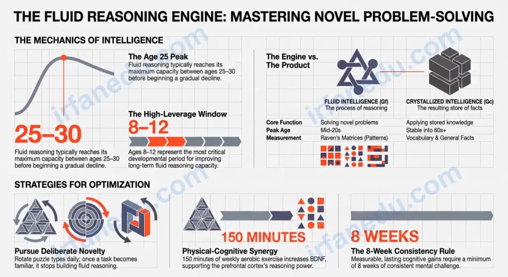 Fluid reasoning brain diagram showing abstract problem solving and pattern recognition in students