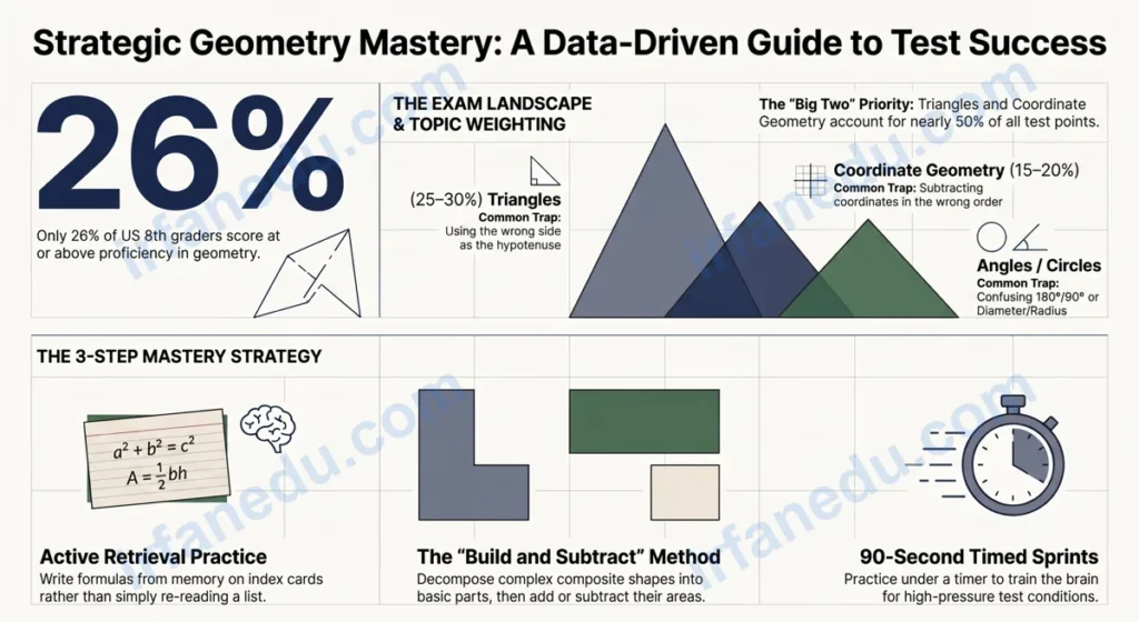 Geometry practice test with triangles, angles, and coordinate grid — interactive quiz for students