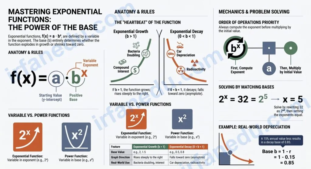 Exponential functions worksheet printable PDF with graded problems and answer key for students