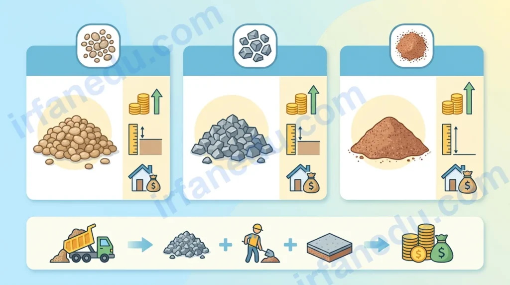 Gravel driveway cost calculator showing price estimate with gravel types and driveway dimensions on screen