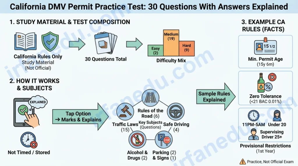 California DMV Permit Practice Test: 30 Questions With Answers Explained