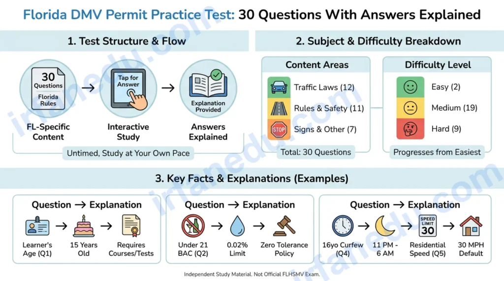 Florida DMV Permit Practice Test: 30 Questions With Answers Explained