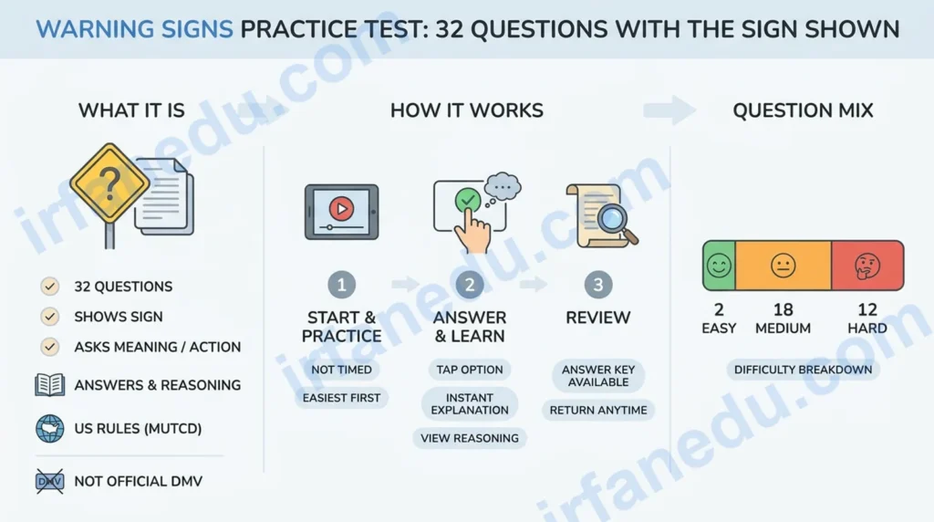 Warning Signs Practice Test: 32 Questions With the Sign Shown