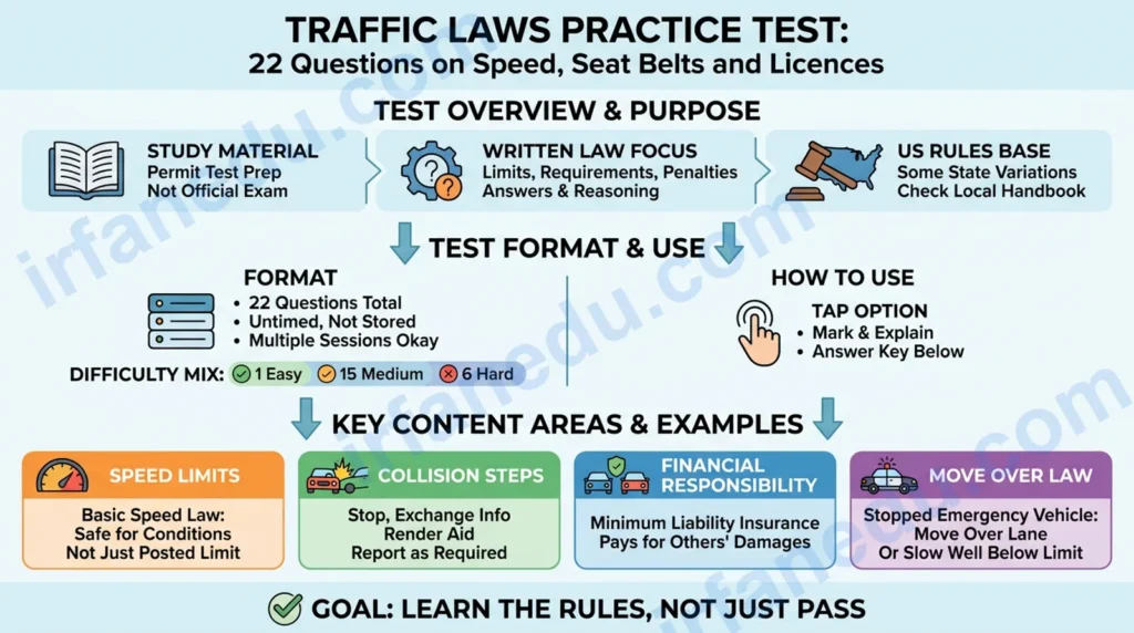 Traffic Laws Practice Test: 22 Questions on Speed, Seat Belts and Licences