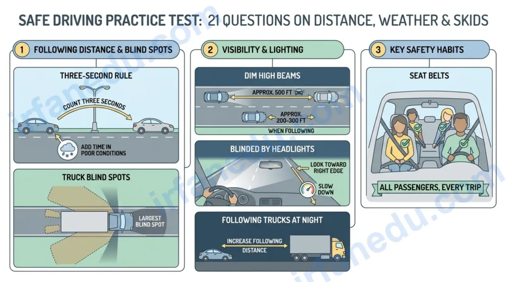 Safe Driving Practice Test: 21 Questions on Distance, Weather and Skids