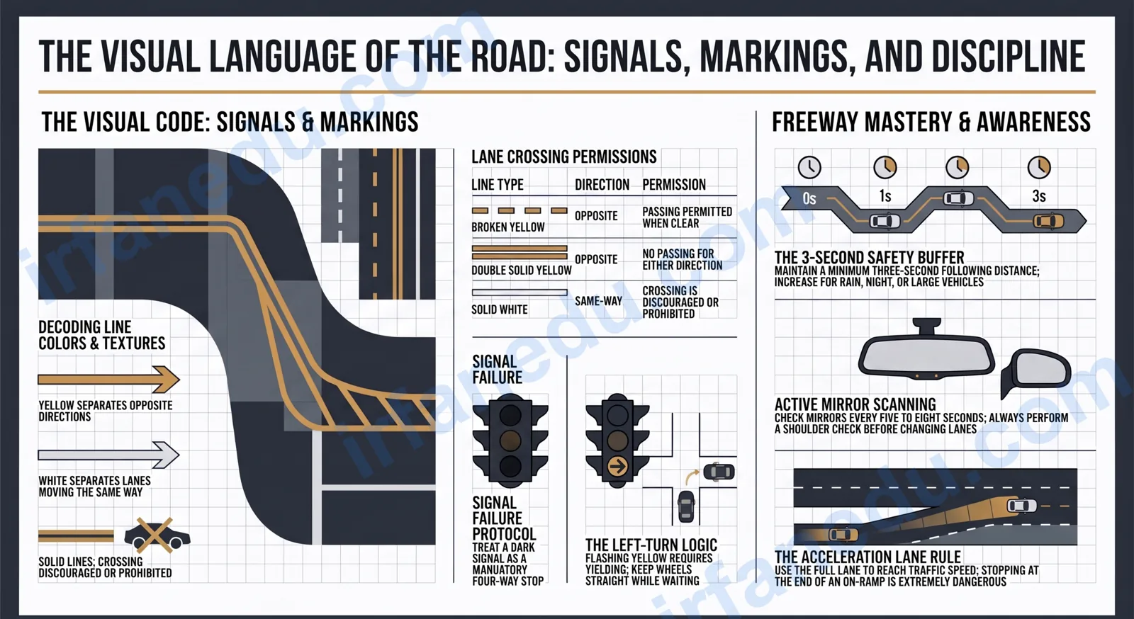Traffic Rules and Signals Study Guide: Lights, Lane Markings and Freeway Driving