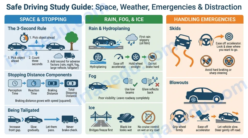Safe Driving Study Guide: Space, Weather, Emergencies and Distraction