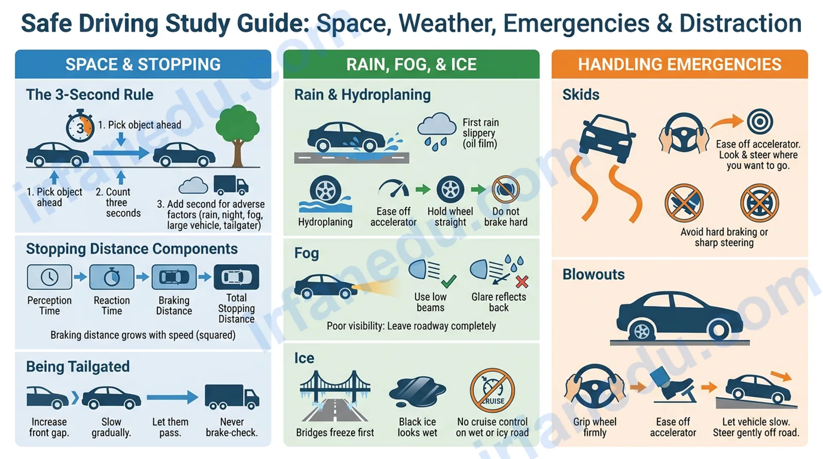 Safe Driving Study Guide: Space, Weather, Emergencies and Distraction