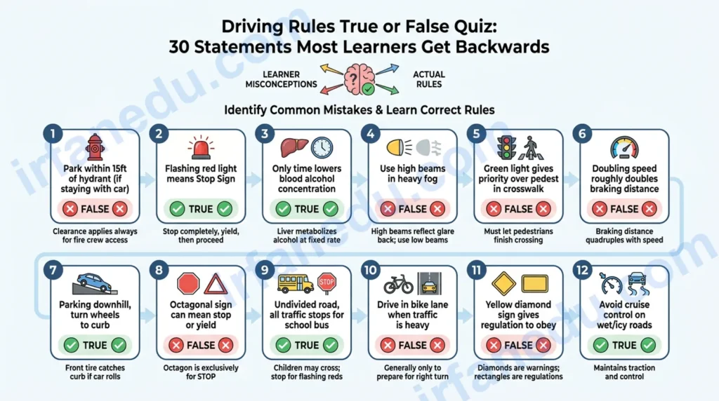 Driving Rules True or False Quiz: 30 Statements Most Learners Get Backwards