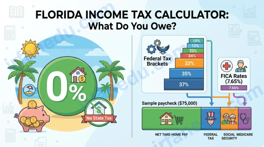 Florida income tax calculator showing federal tax, FICA, and take-home pay breakdown for US workers in 2026