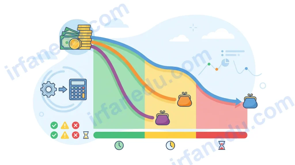 How long will my money last calculator showing savings balance declining over years with retirement withdrawal chart