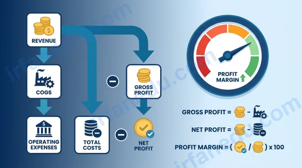 Profit calculator tool showing revenue, cost, and profit margin breakdown for US small business owners